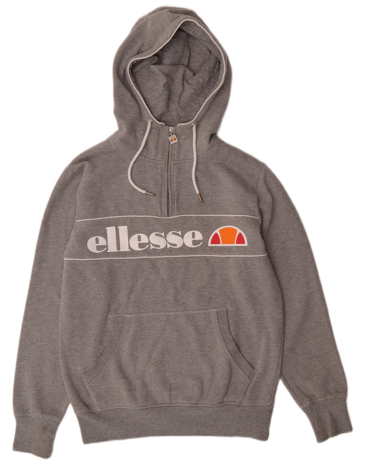Suéter masculino ELLESSE com capuz e gola com zíper e algodão cinza médio
