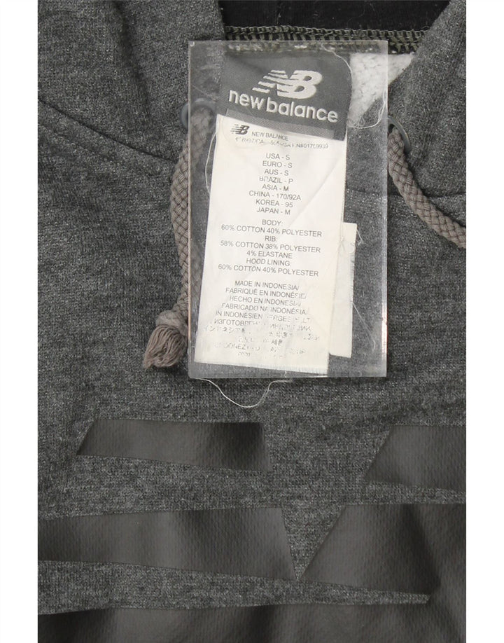 NEW BALANCE Mens Graphic Hoodie Jumper Small Grey Cotton Vintage New Balance and Second-Hand New Balance from Messina Hembry 