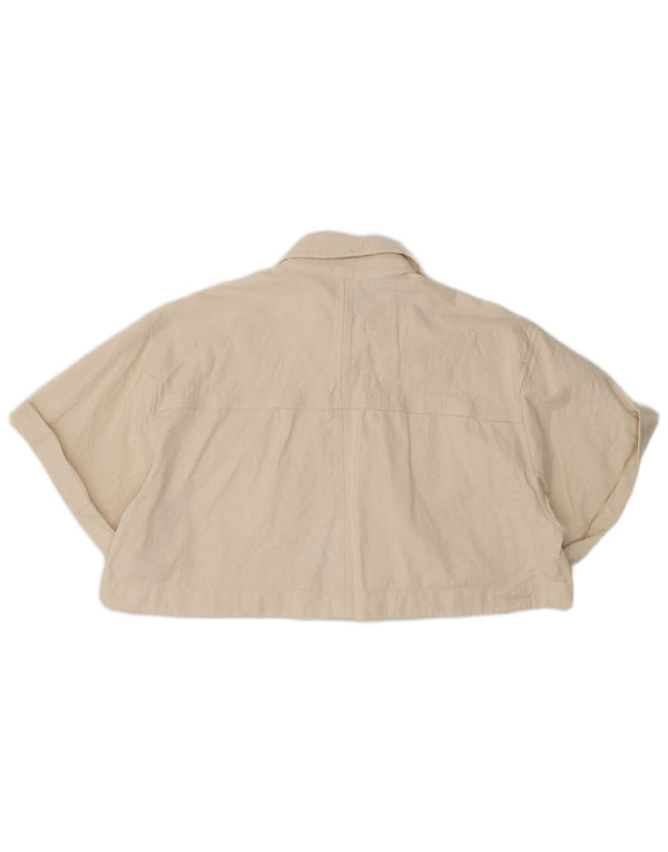Zara Camisa feminina manga curta UK 14 algodão bege médio