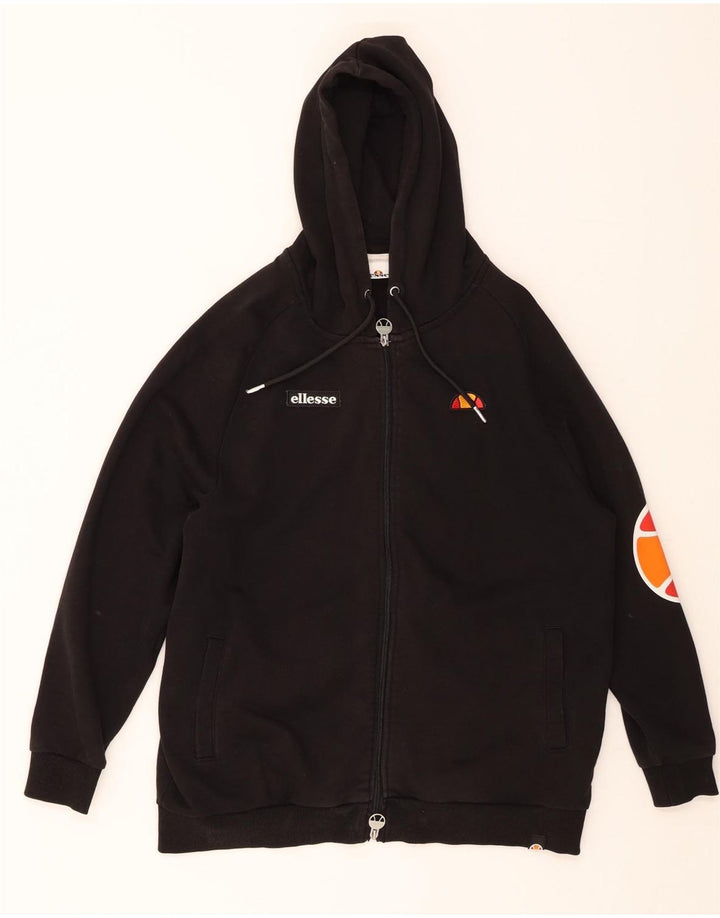 ELLESSE Mens Loose Fit Graphic Zip Hoodie Sweater XS Black Cotton Vintage Ellesse and Second-Hand Ellesse from Messina Hembry 