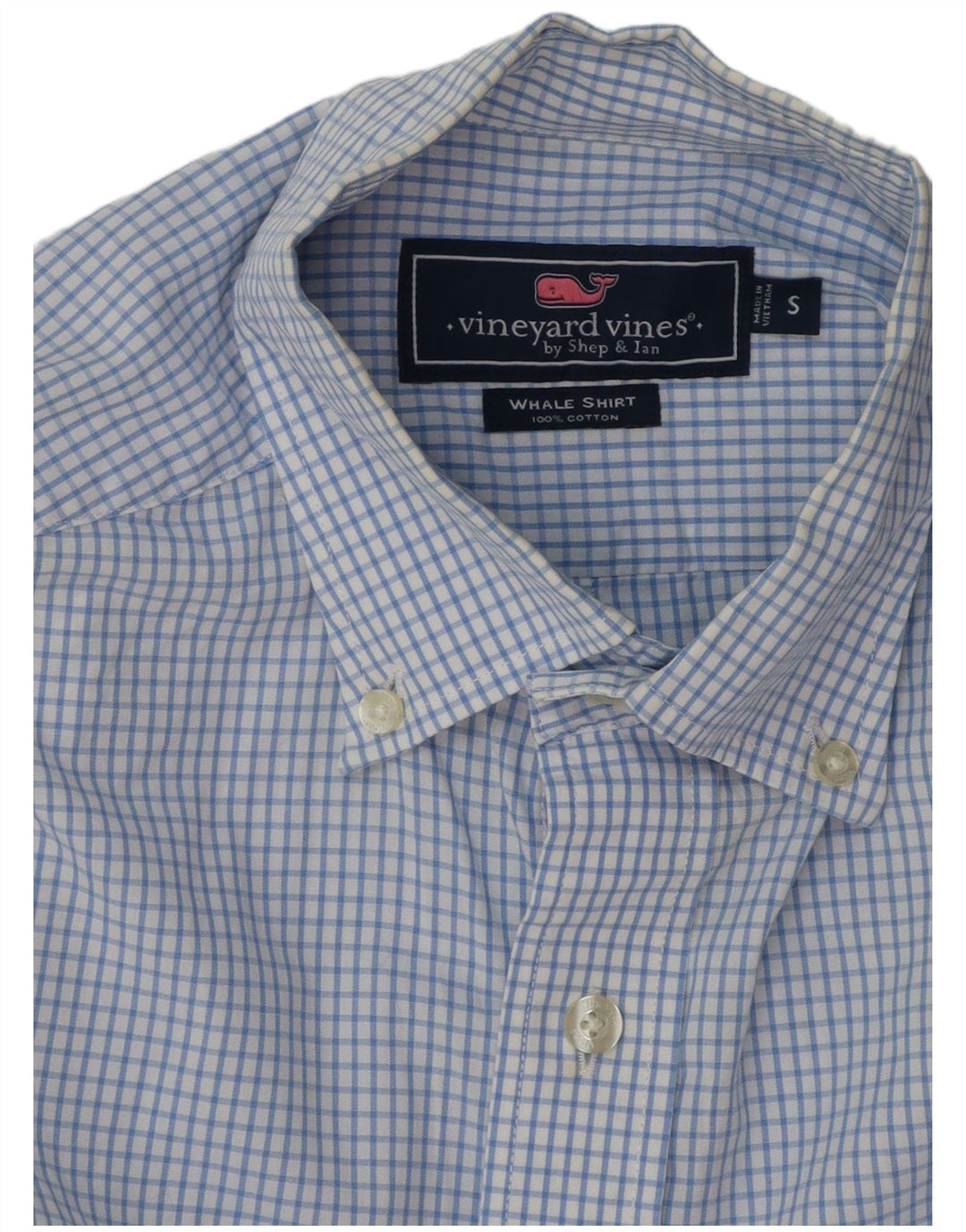 Camisa masculina Vineyard Vines pequena xadrez azul de algodão