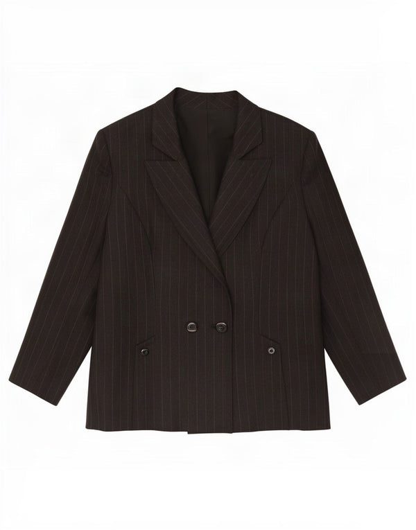 Jaqueta blazer feminina vintage com peito duplo Reino Unido 14 riscas pretas médias