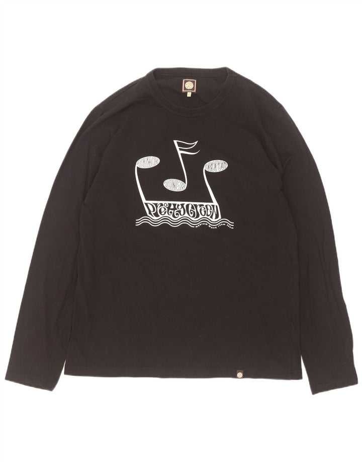 Top gráfico masculino Pretty Green manga comprida grande algodão preto