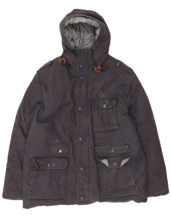 Jaqueta corta-vento militar masculina com capuz Levi's Reino Unido 44 2XL algodão azul marinho