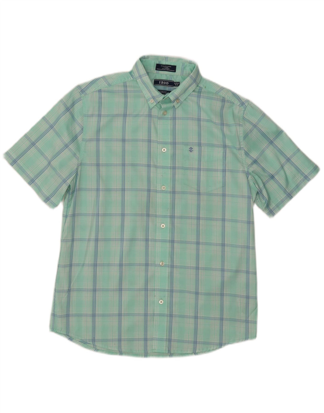 Camisa Izod Boys manga curta 15-16 anos XL turquesa xadrez poliéster