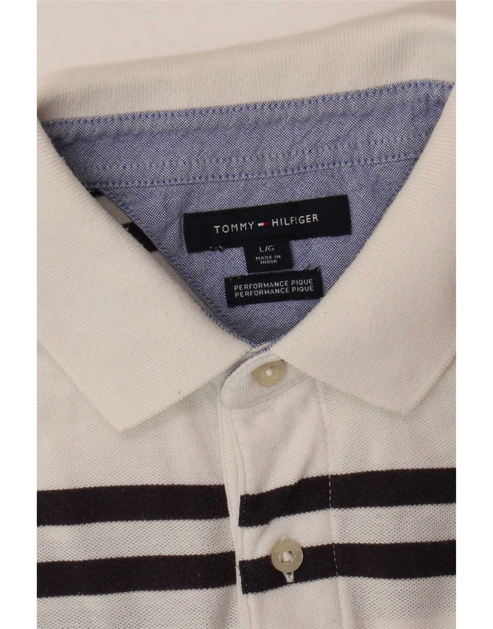 Camisa polo masculina Tommy Hilfiger grande listrada branca