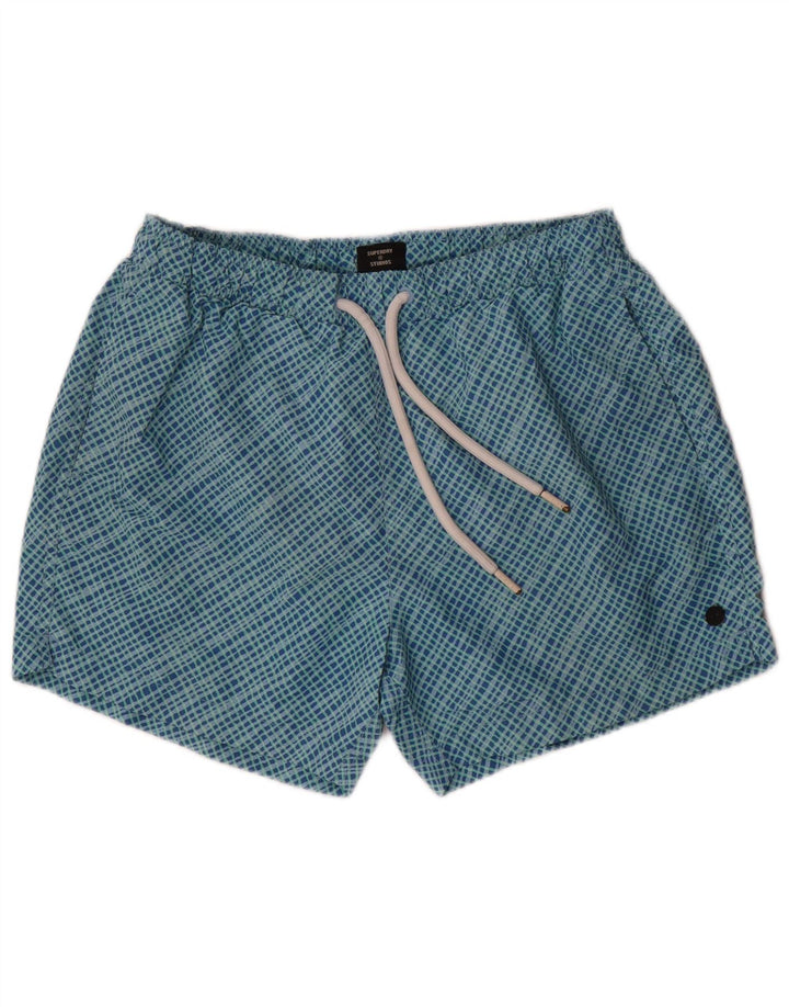 Shorts de natação masculino Superdry grande poliéster xadrez azul