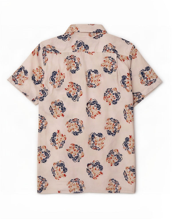 Camisa masculina de manga curta Gas grande algodão floral branco
