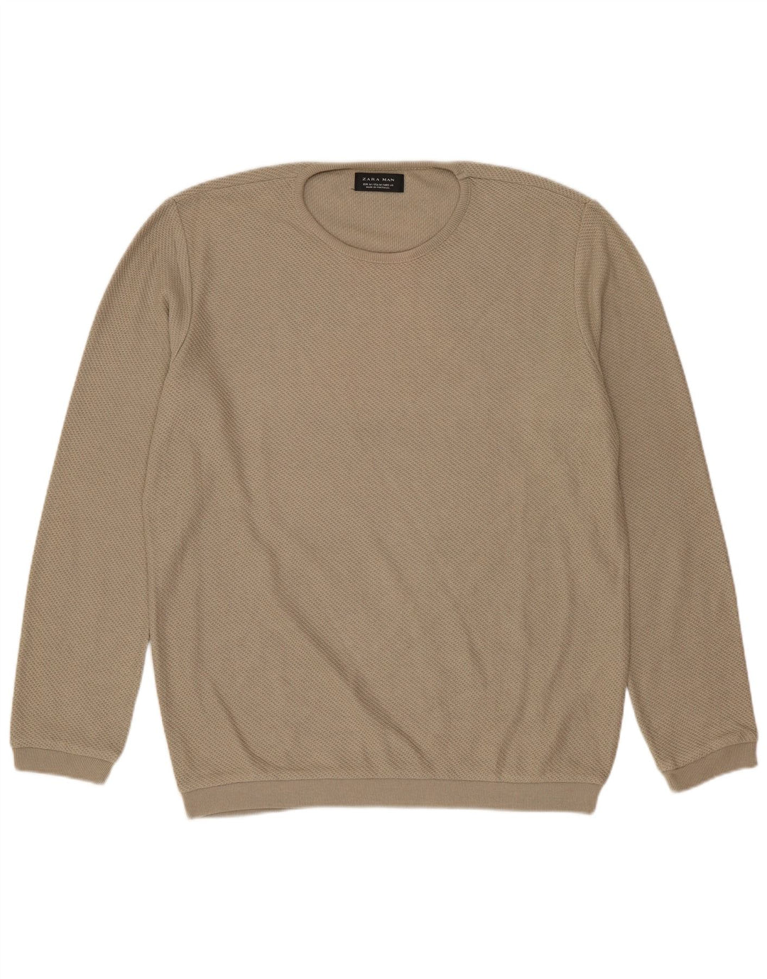Suéter masculino ZARA com gola redonda, poliéster bege médio