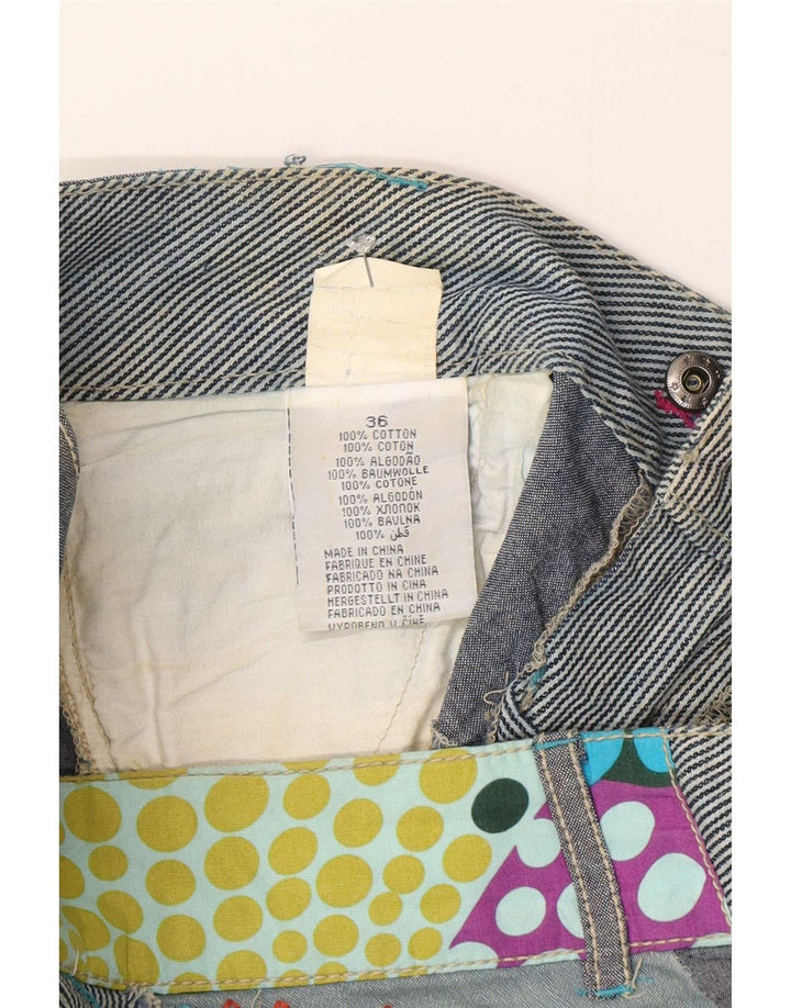 Shorts regulares femininos Desigual UE 36 pequeno W28 azul marinho patchwork algodão