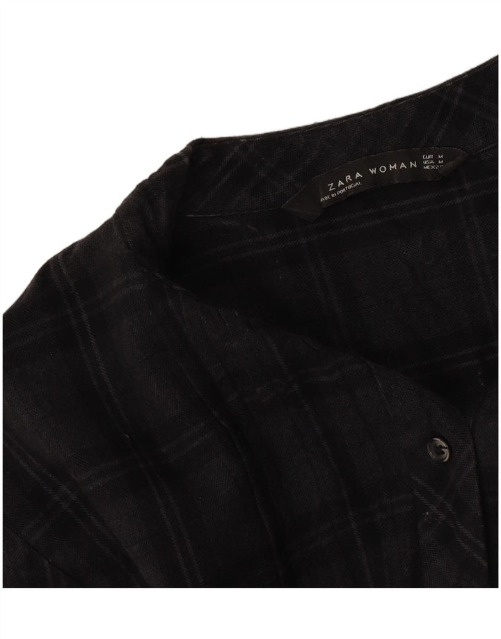 Vestido feminino de manga comprida Zara UK 14 xadrez cinza médio