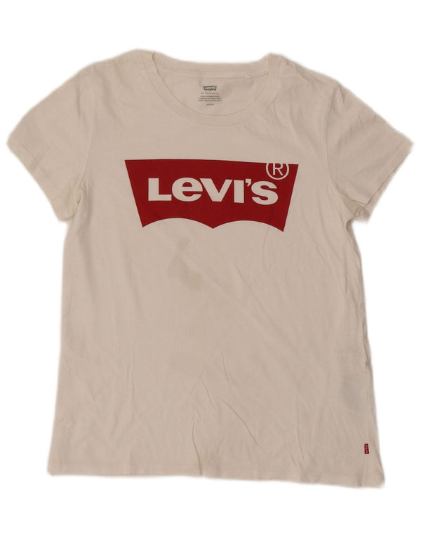 Camiseta feminina gráfica Levi's Top UK 10 pequeno algodão branco