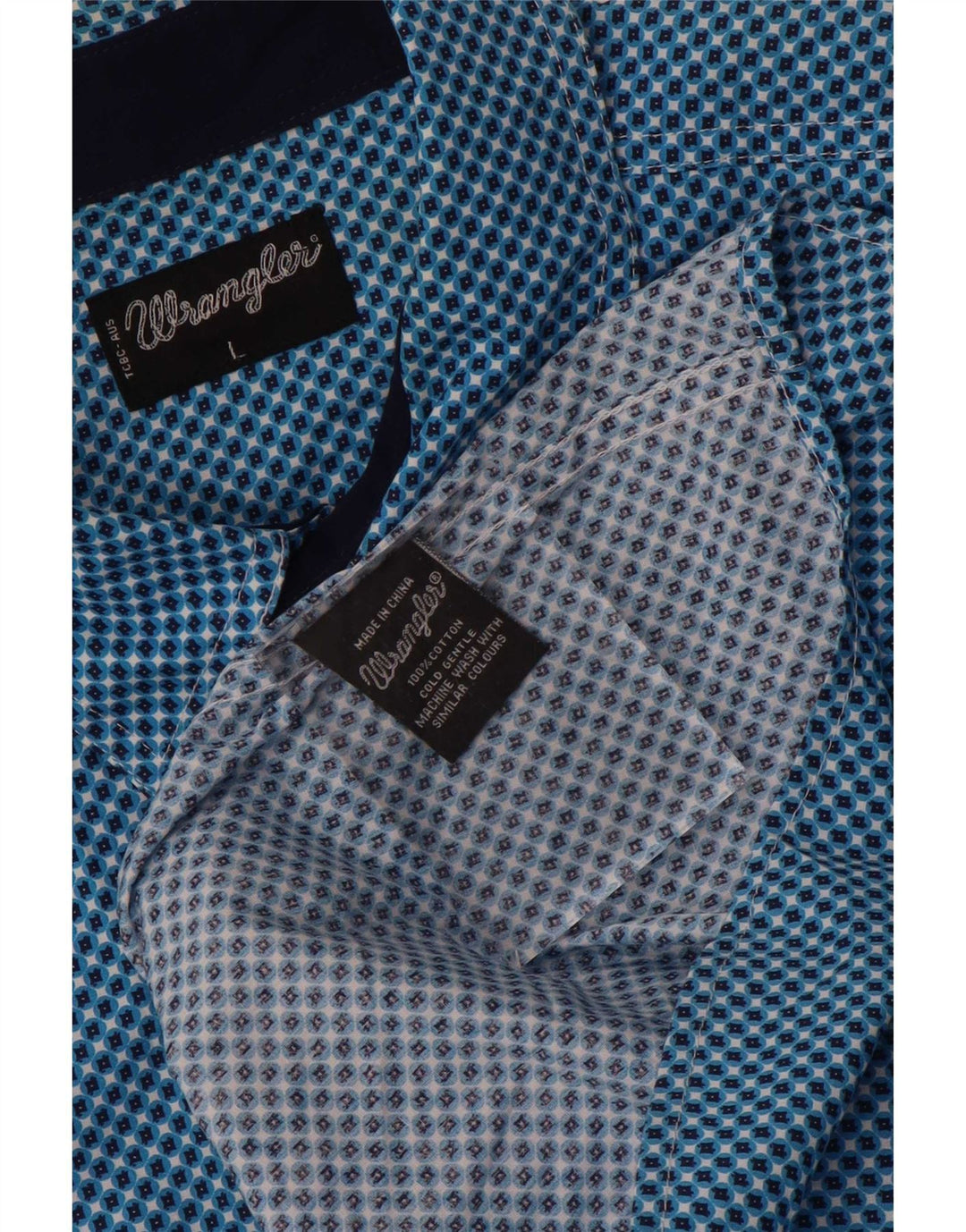 Wrangler Camisa masculina de manga curta grande algodão geométrico azul