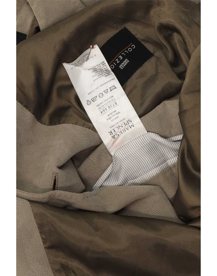 Jaqueta blazer masculina de 2 botões Marks & Spencer Reino Unido 40 poliéster bege médio