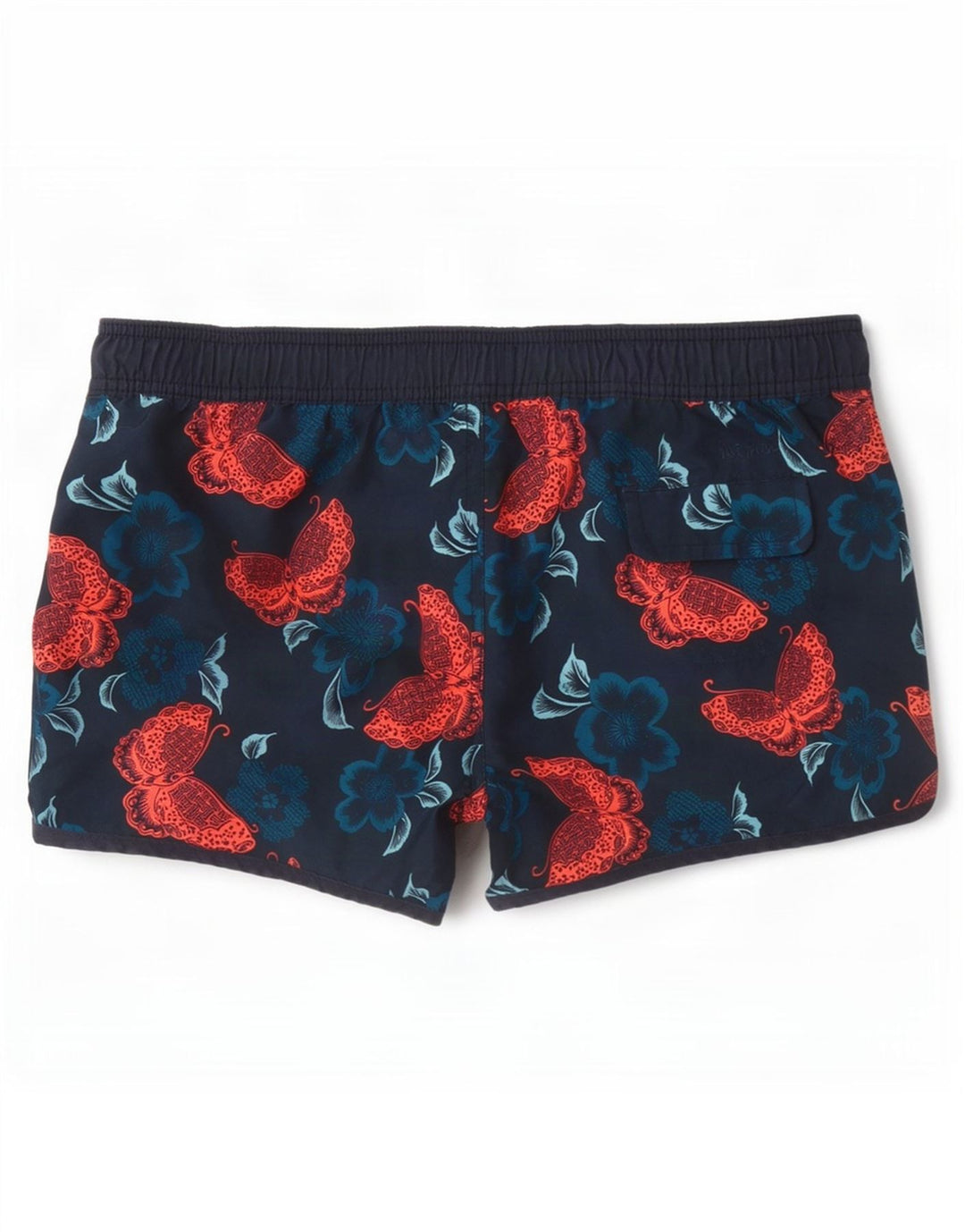 Shorts de natação femininos Fat Face UK 12 poliéster floral azul marinho médio