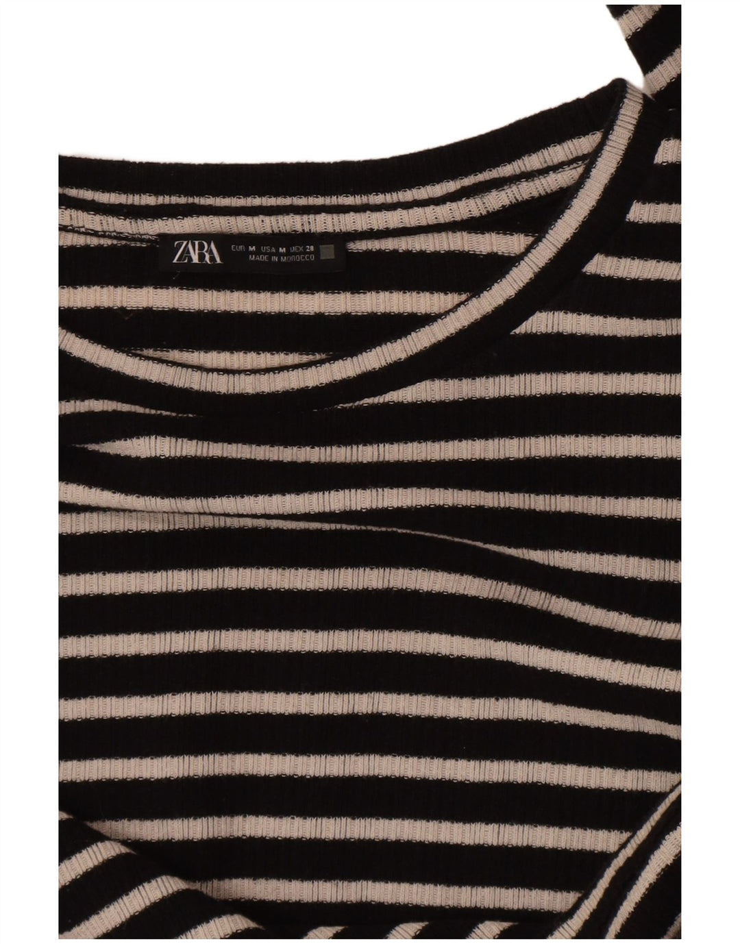 Zara Womens Crop Top Manga Longa Reino Unido 12 Médio Preto Listrado