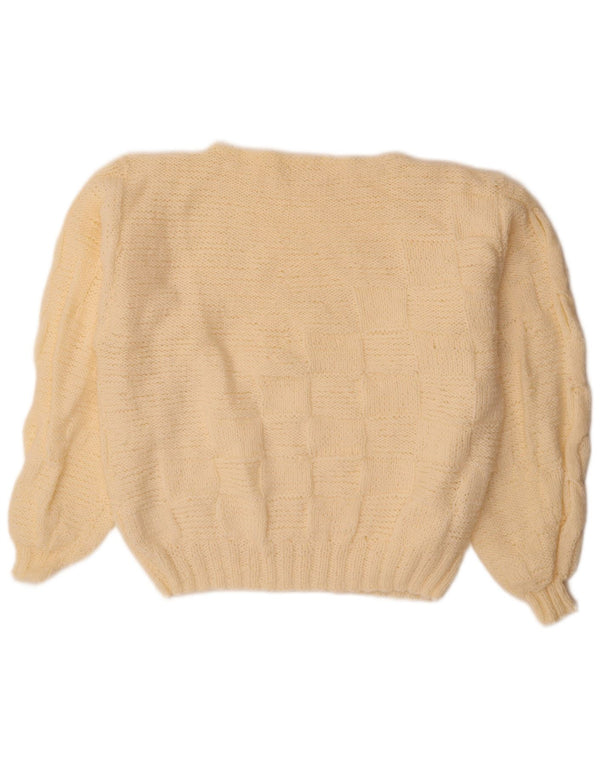 Suéter feminino vintage com gola canoa grande UK 18 XL off white