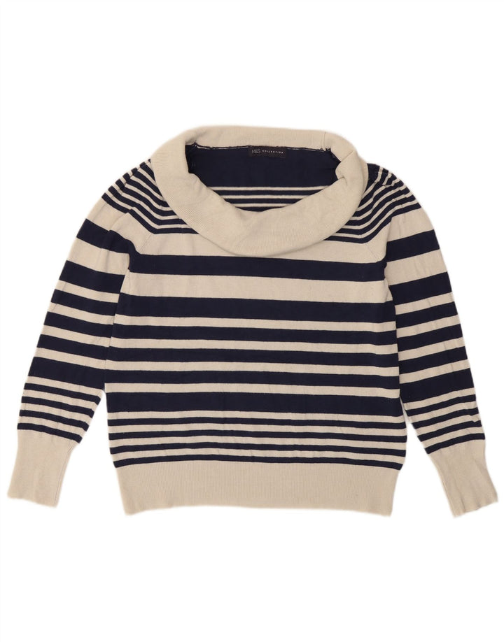 Suéter feminino Marks & Spencer com gola redonda Reino Unido 14 grande azul marinho