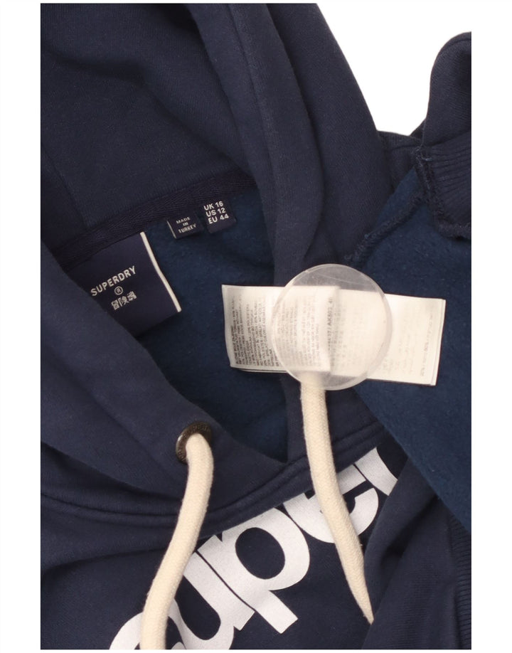 Jumper feminino com capuz gráfico SUPERDRY Reino Unido 16 grande algodão azul marinho