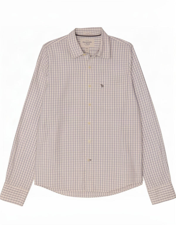 Camisa muscular masculina Abercrombie & Fitch 2XL algodão xadrez branco