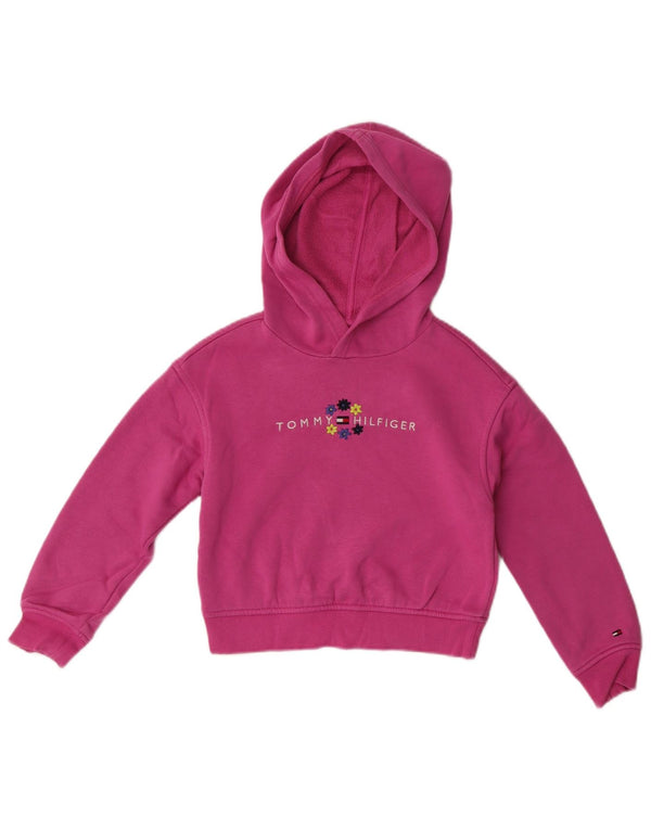 Tommy Hilfiger Suéter gráfico feminino com capuz 6-7 anos pequeno rosa manchado