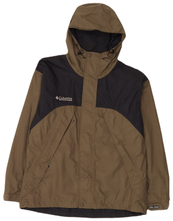 Jaqueta de chuva com capuz Columbia masculina Interchange UK 40 grande cáqui colorblock