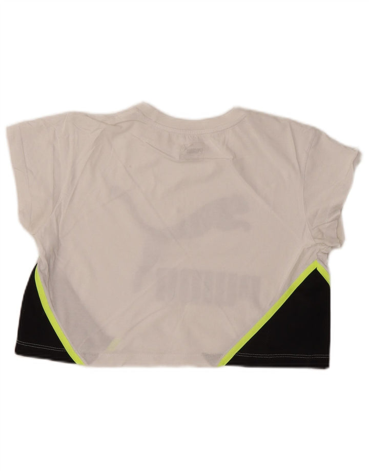 Camiseta feminina PUMA Crop Oversized Graphic UK 2 2XS Branco Colourblock