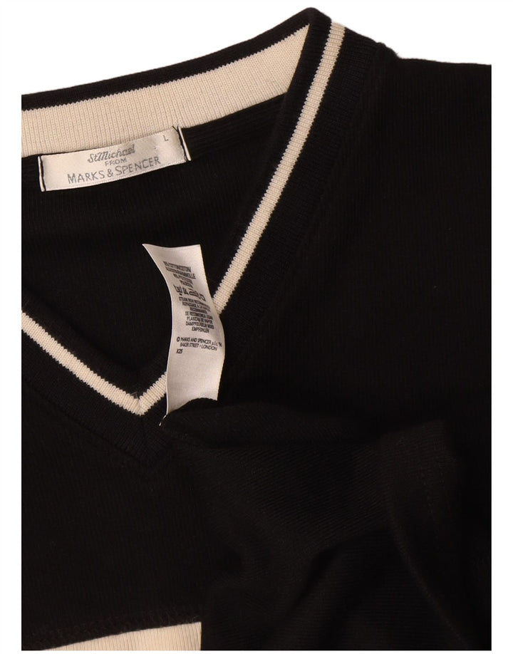 Top masculino Marks & Spencer St. Michael manga comprida grande bloco colorido preto