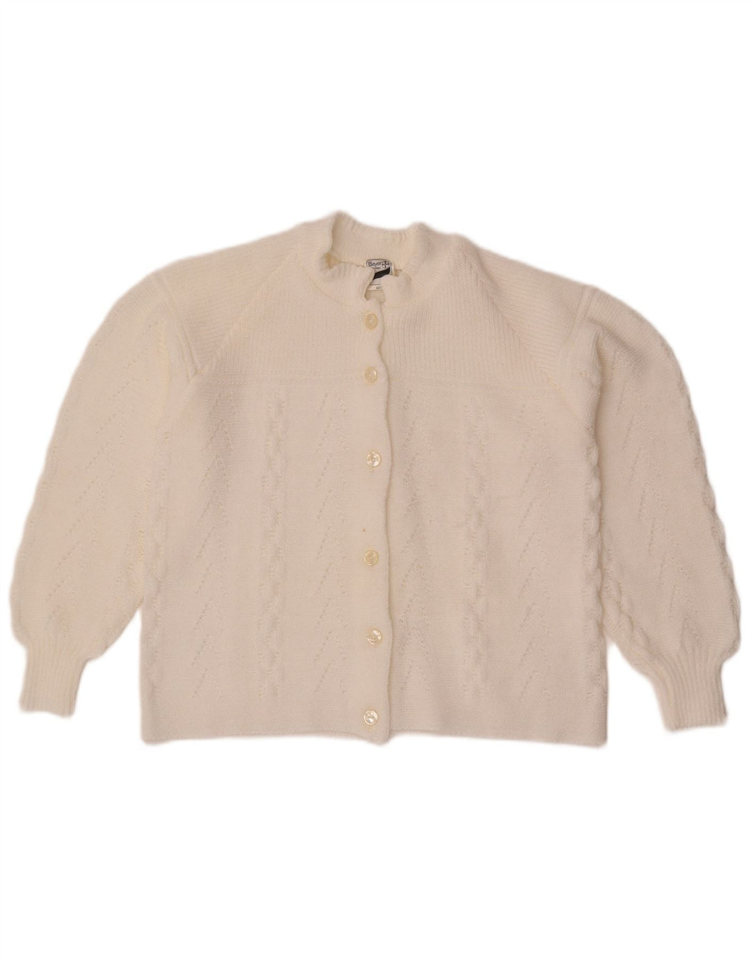 Suéter feminino Bayer Crop Cardigan UK 8 pequeno poliacrílico branco