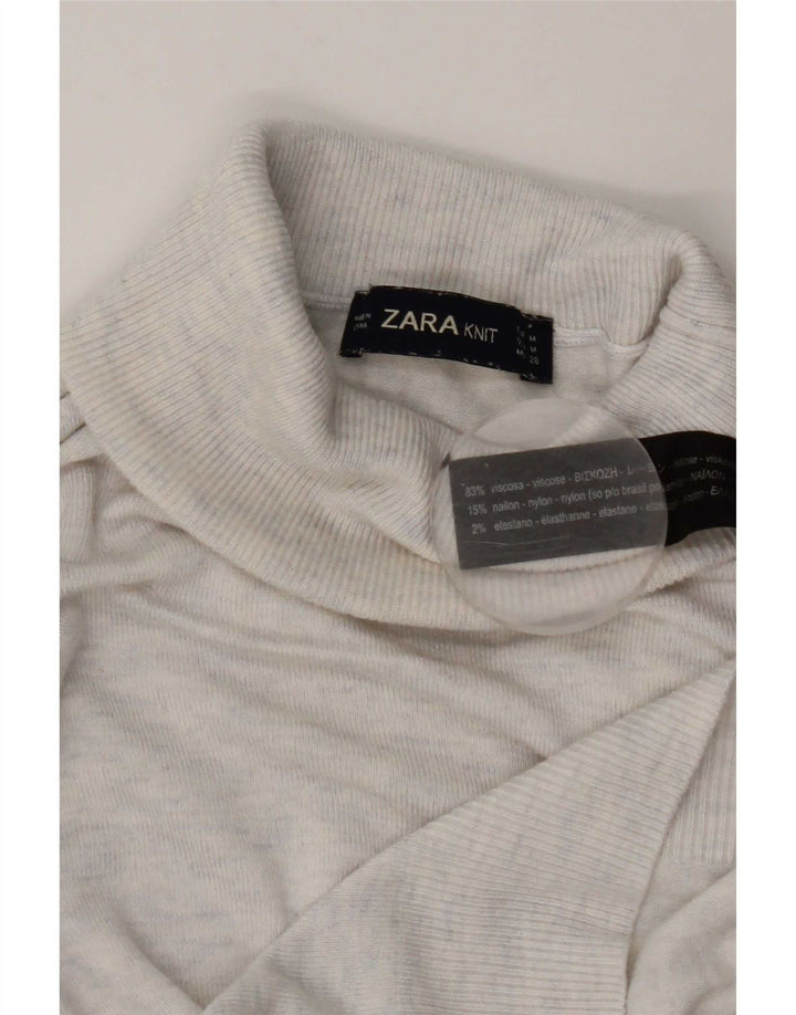 Suéter feminino Zara com gola redonda e viscose manchada branca média Reino Unido 12