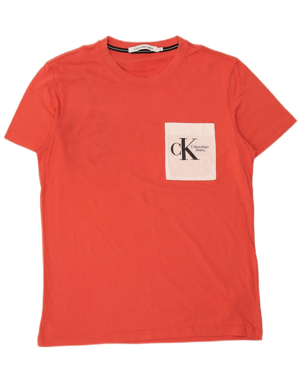 Calvin Klein Jeans Camiseta masculina gráfica Top XL Laranja Colorblock Algodão