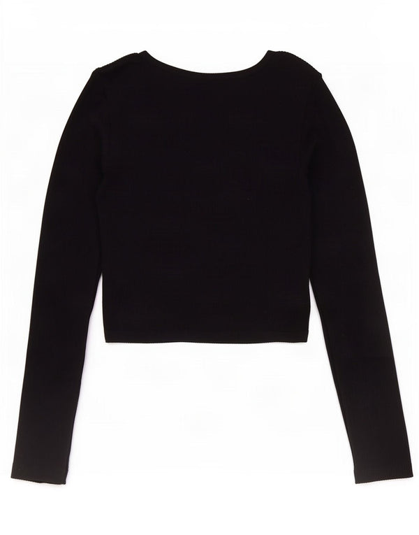 Top cropped feminino Zara manga comprida UK 4 XS azul marinho