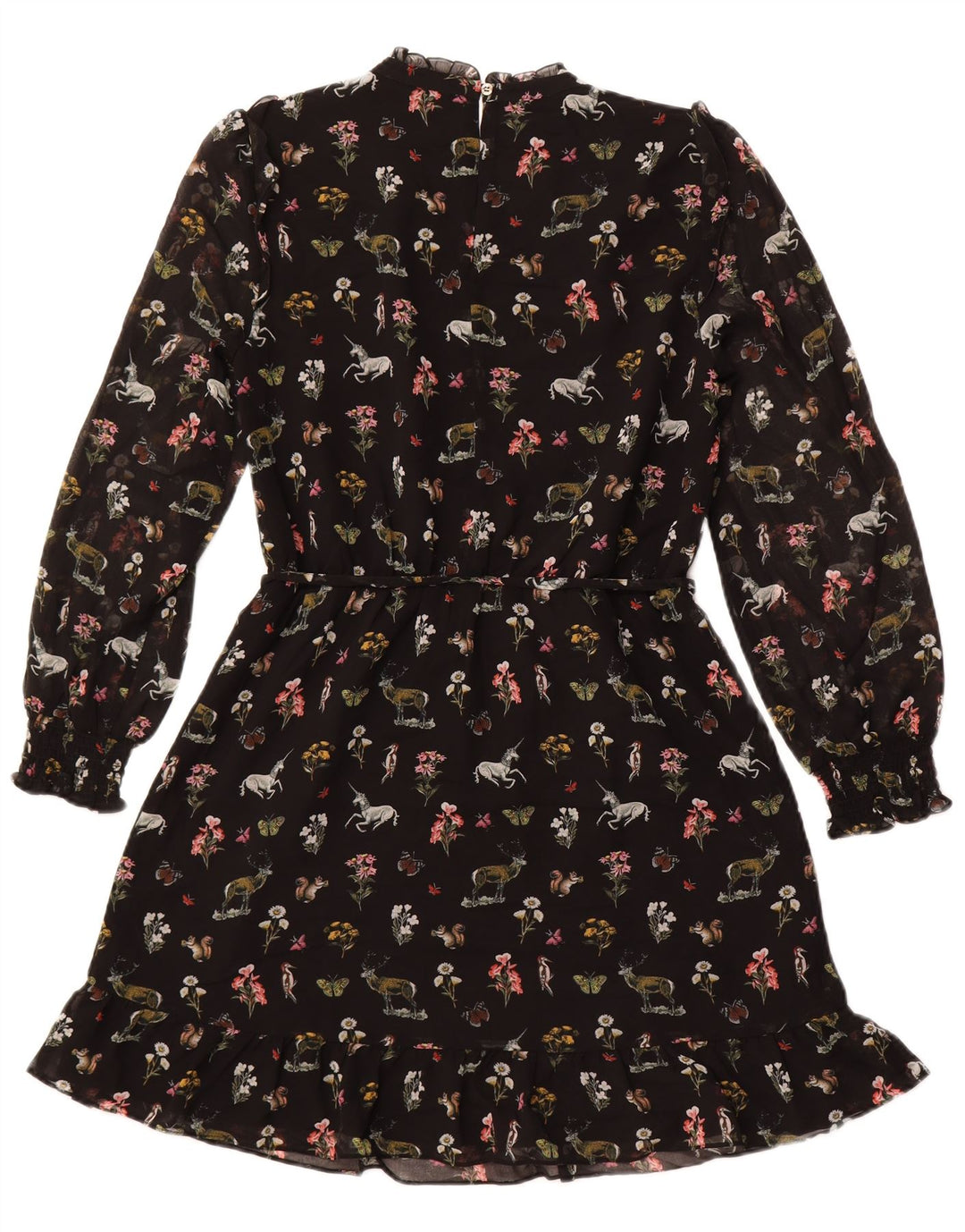 Vestido feminino OASIS de manga comprida evasê UK 12 poliéster floral preto médio