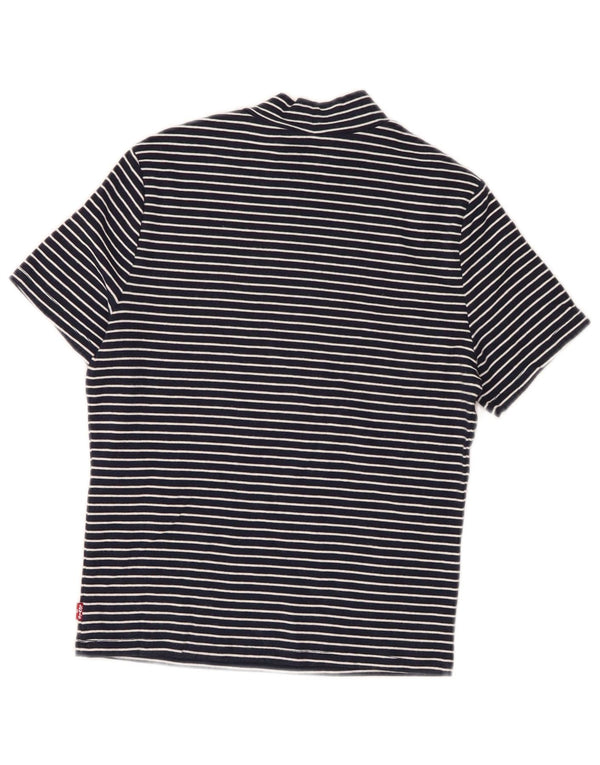 Camiseta feminina Levi's Crop Top UK 10 pequeno algodão listrado azul marinho