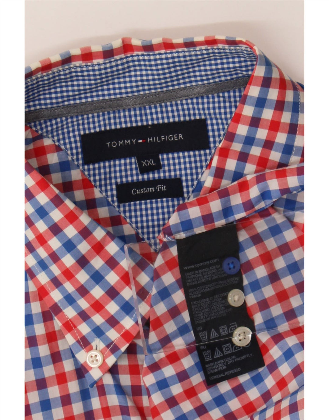 Tommy Hilfiger Camisa masculina de ajuste personalizado 2XL algodão vermelho guingão
