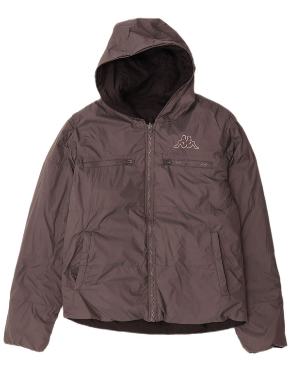 Jaqueta acolchoada reversível com capuz feminino Kappa UK 14 cinza médio nylon