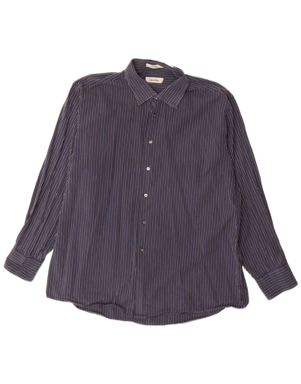 Camisa masculina Calvin Klein Jeans tamanho 18 2XL algodão listrado azul marinho
