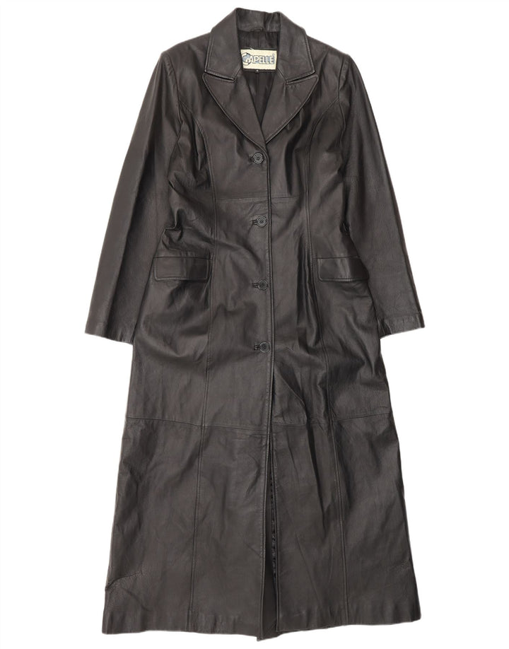 Casaco de couro feminino CAPELLE UK 12 couro preto médio