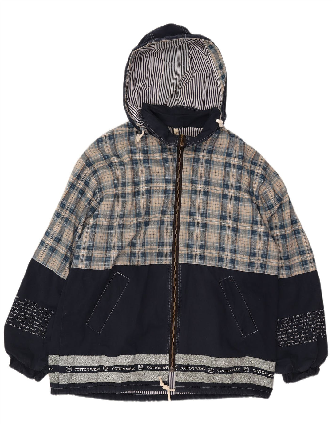 Jaqueta corta-vento masculina Whisper com capuz gráfico UK 40 grande xadrez azul marinho