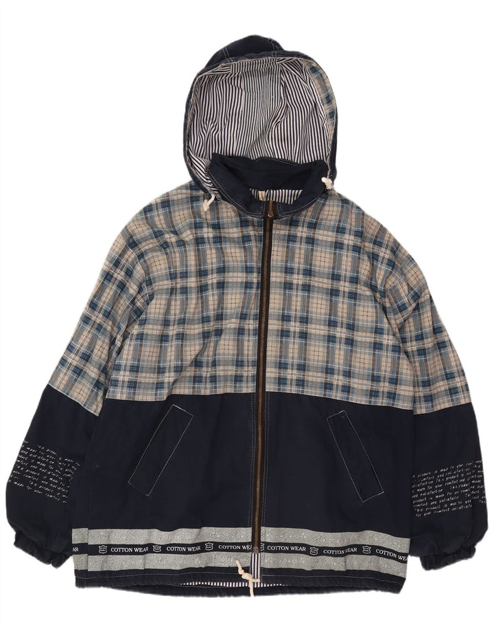 Jaqueta corta-vento masculina Whisper com capuz gráfico UK 40 grande xadrez azul marinho