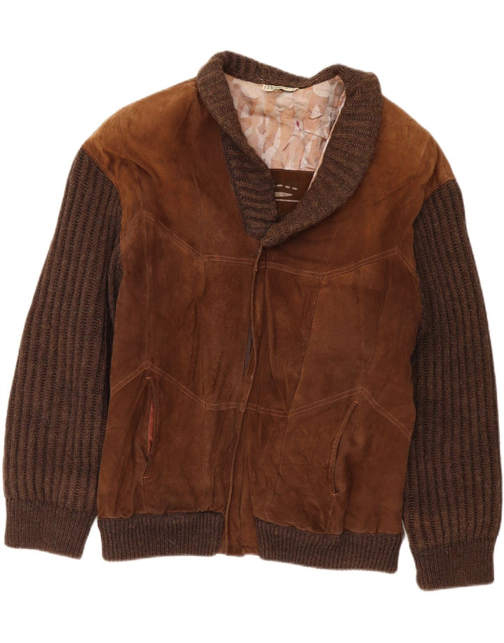 Jaqueta masculina de camurça Bizzarro IT 50 grande bloco colorido marrom