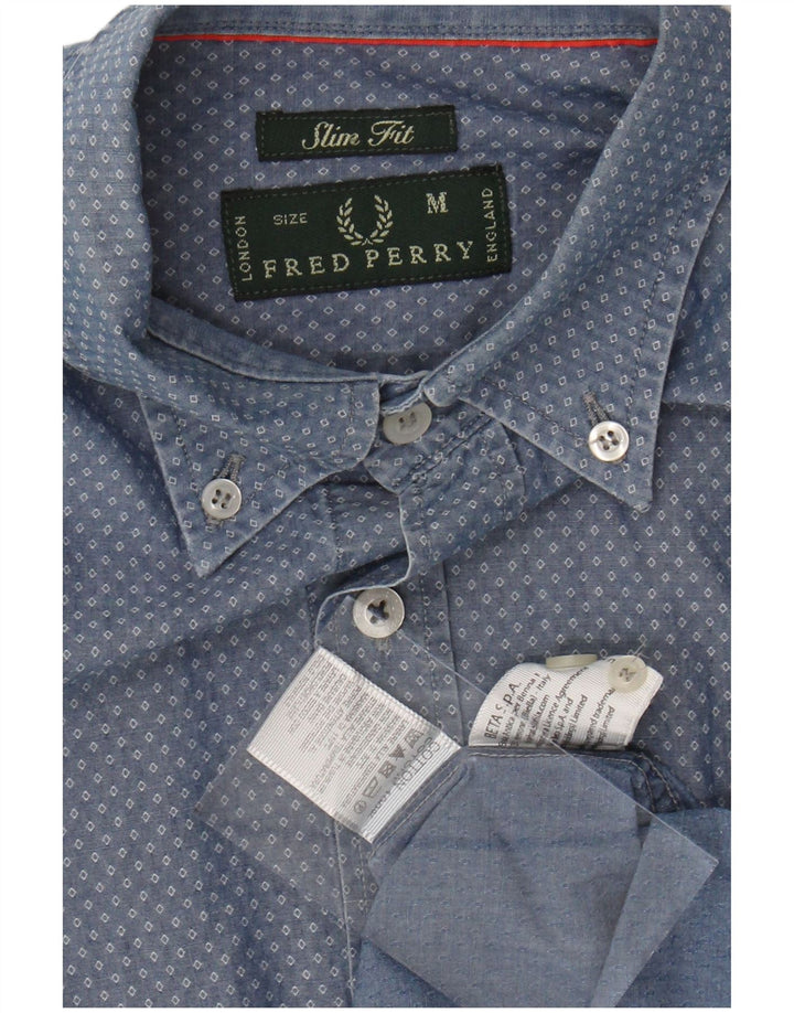 FRED PERRY Camisa masculina slim fit azul médio Argyle/algodão diamante