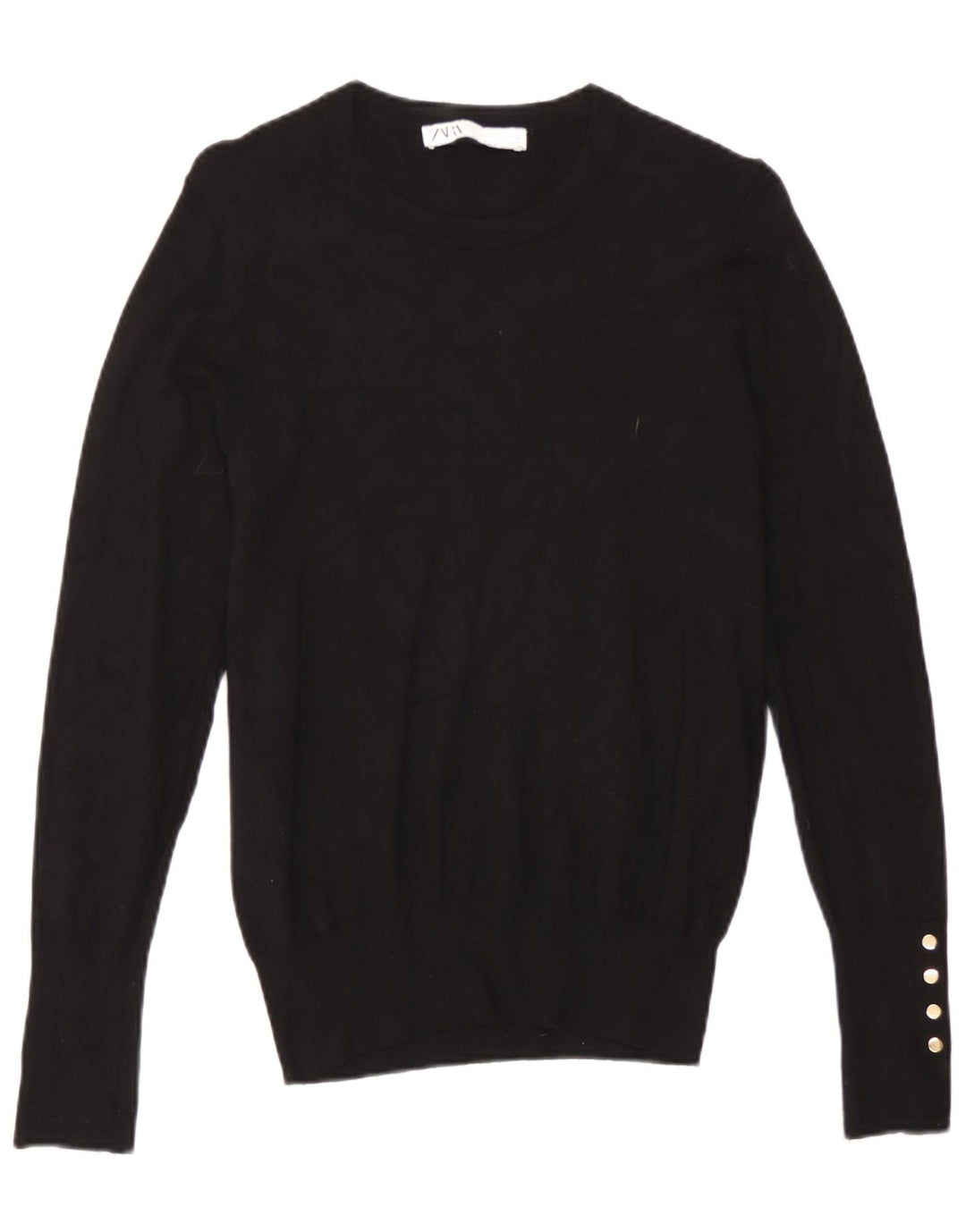 Zara Suéter feminino com gola redonda, Reino Unido 12 Médio Preto