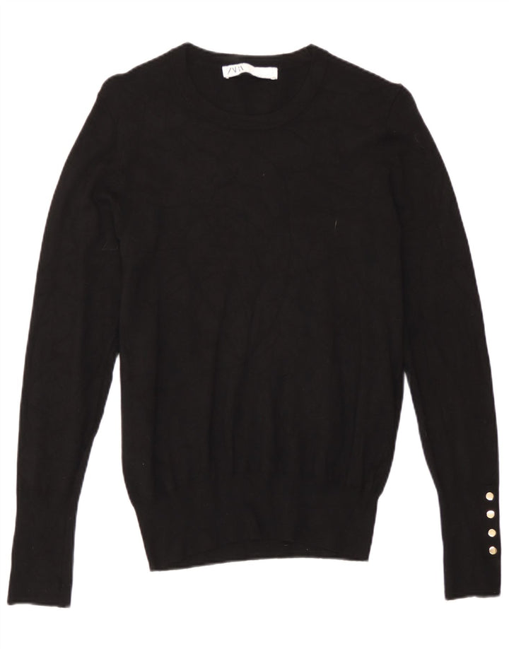 Zara Suéter feminino com gola redonda, Reino Unido 12 Médio Preto