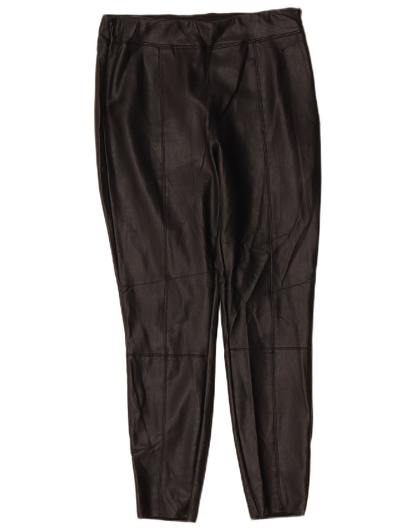 Calça feminina Topshop de cintura alta fina de couro sintético tamanho 10 W26 L25 preta