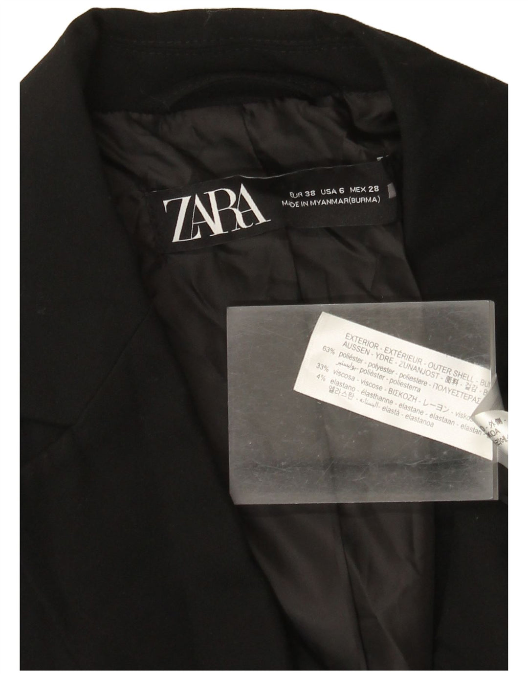 Jaqueta blazer feminina Zara com 1 botão EU 38 poliéster preto pequeno