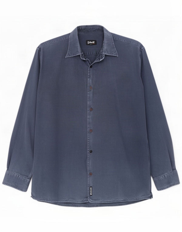 Schott Camisa masculina grande algodão azul