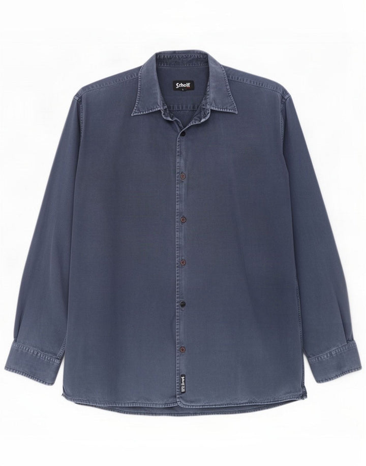 Schott Camisa masculina grande algodão azul