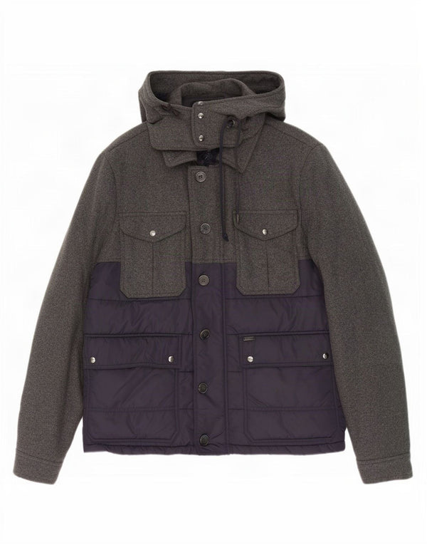 Jaqueta masculina acolchoada com capuz Tommy Hilfiger Reino Unido 40 grande bloco cinza
