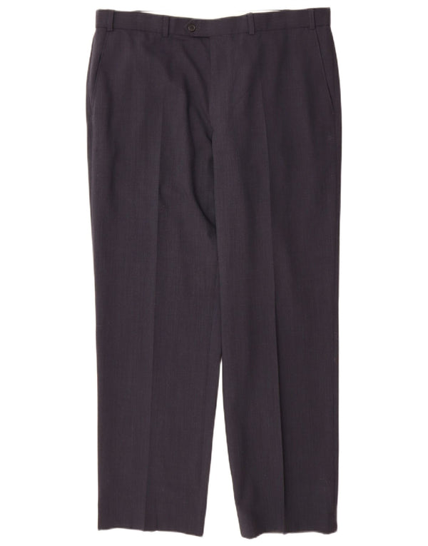 Calça masculina de terno reto Marks & Spencer W38 L31 azul marinho poliéster